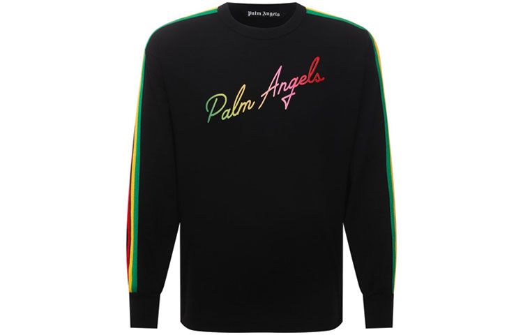 Palm Angels Gradient Logo Sweatshirt Black Crewneck with Side Stripes PMAB016S21JER0011084
