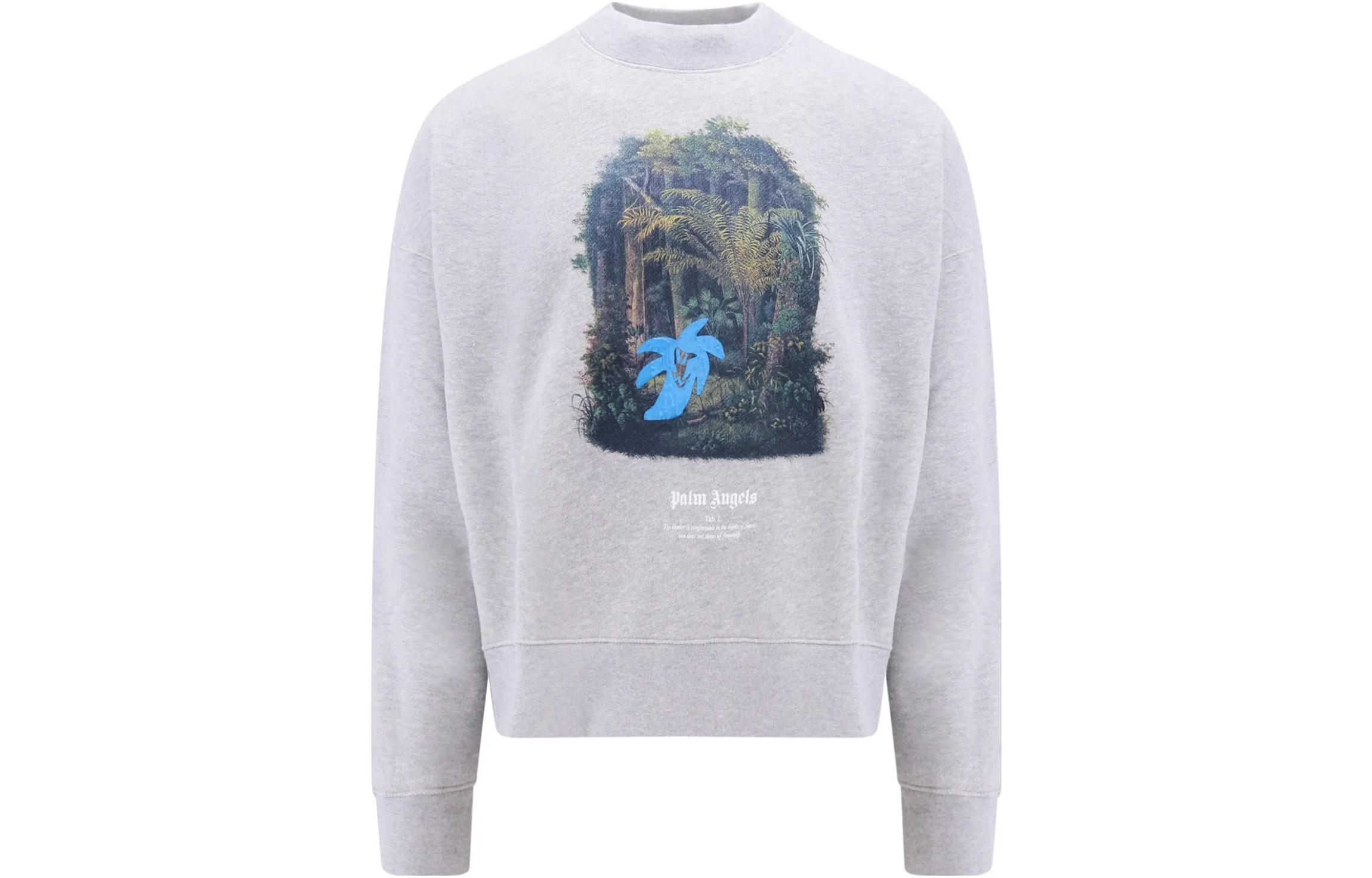 Palm Angels Graphic Print Crewneck Loose Fit Sweatshirt Men Grey PMBA026E23FLE0010840