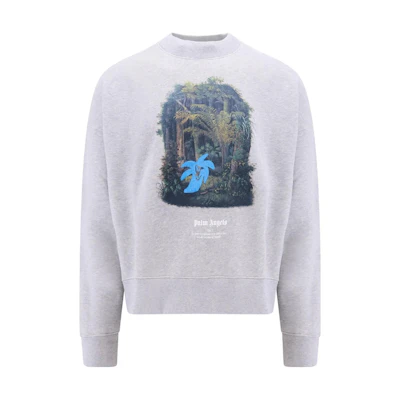 Palm Angels Graphic Print Crewneck Loose Fit Sweatshirt Men Grey PMBA026E23FLE0010840