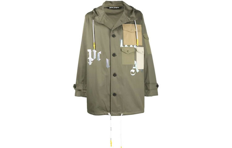 Order PALM ANGELS Jaket Parka Hijau dengan Cetakan Logo - Kasual dan Selesa. PMEC007R21FAB0015661