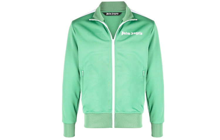 Palm Angels Green Track Jacket with Logo Collar and Long Sleeves PMBD001F21FAB0015501