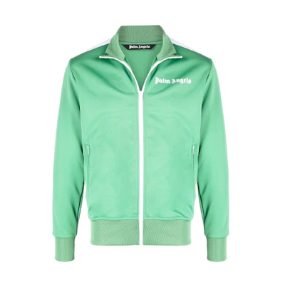 Palm Angels Green Track Jacket with Logo Collar and Long Sleeves PMBD001F21FAB0015501