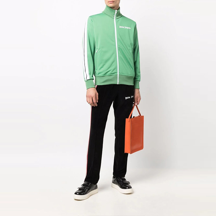 Lookbook Palm Angels Green Track Jacket with Logo Collar and Long Sleeves PMBD001F21FAB0015501
