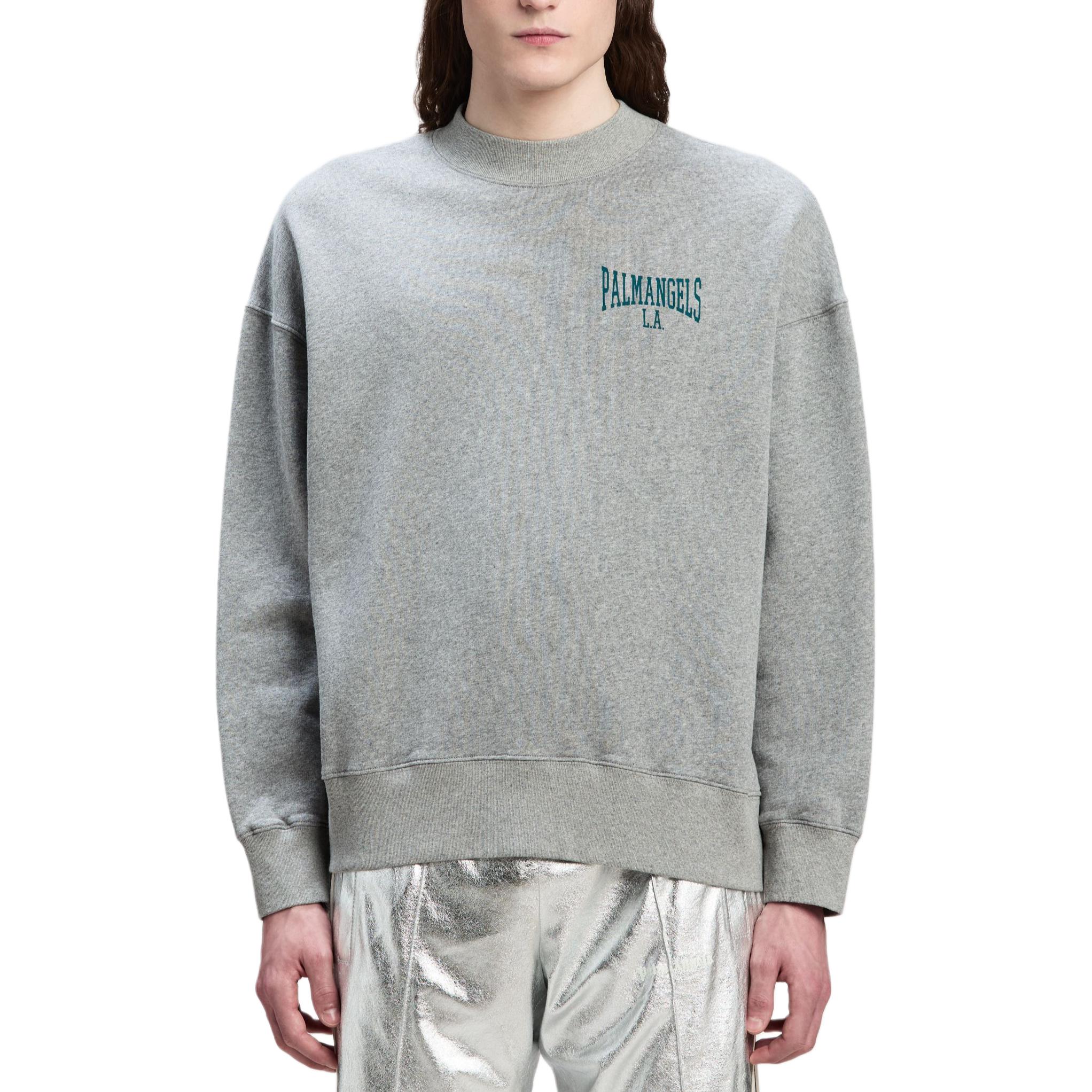 Lookbook Palm Angels Grey Oversized Long Sleeve Sweatshirt Men with Logo Print. PMBA026F24FLE0080848