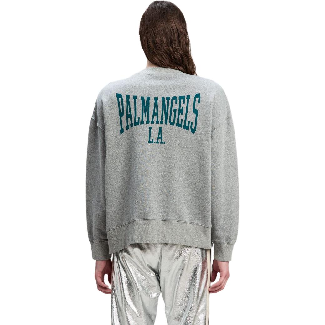 Shop Palm Angels Grey Oversized Long Sleeve Sweatshirt Men with Logo Print. PMBA026F24FLE0080848