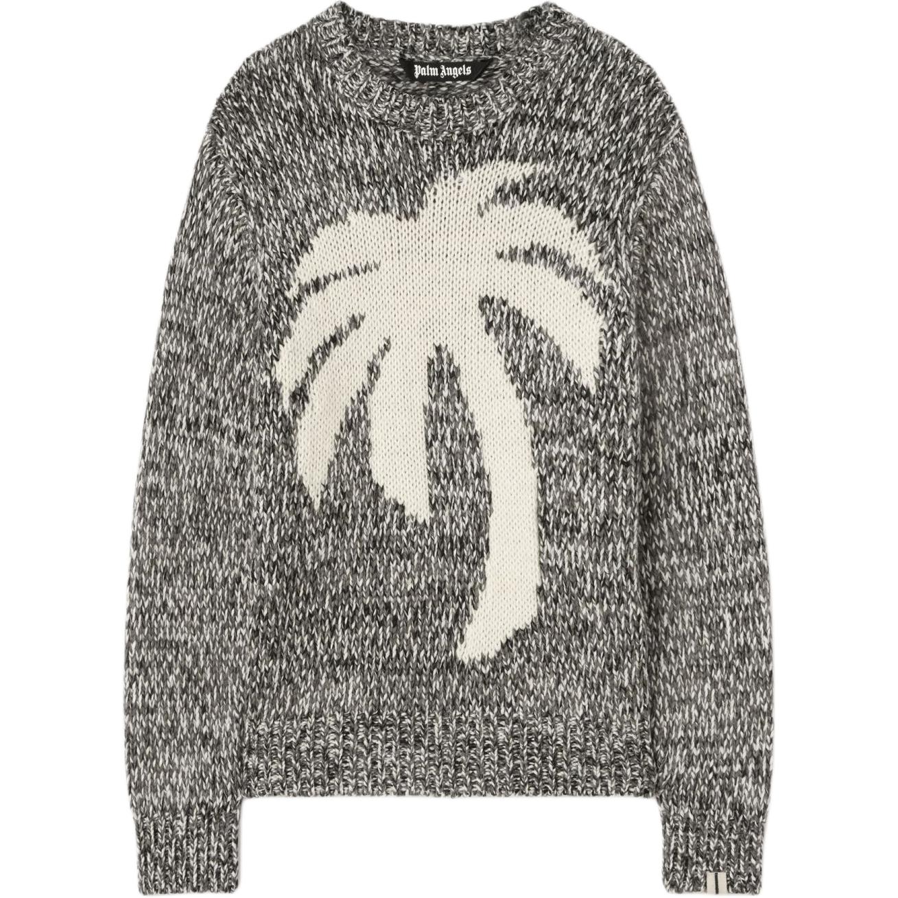 Palm Angels Grey Palm Print Crewneck Long Sleeve Sweater PMHE066F24KNI0010803