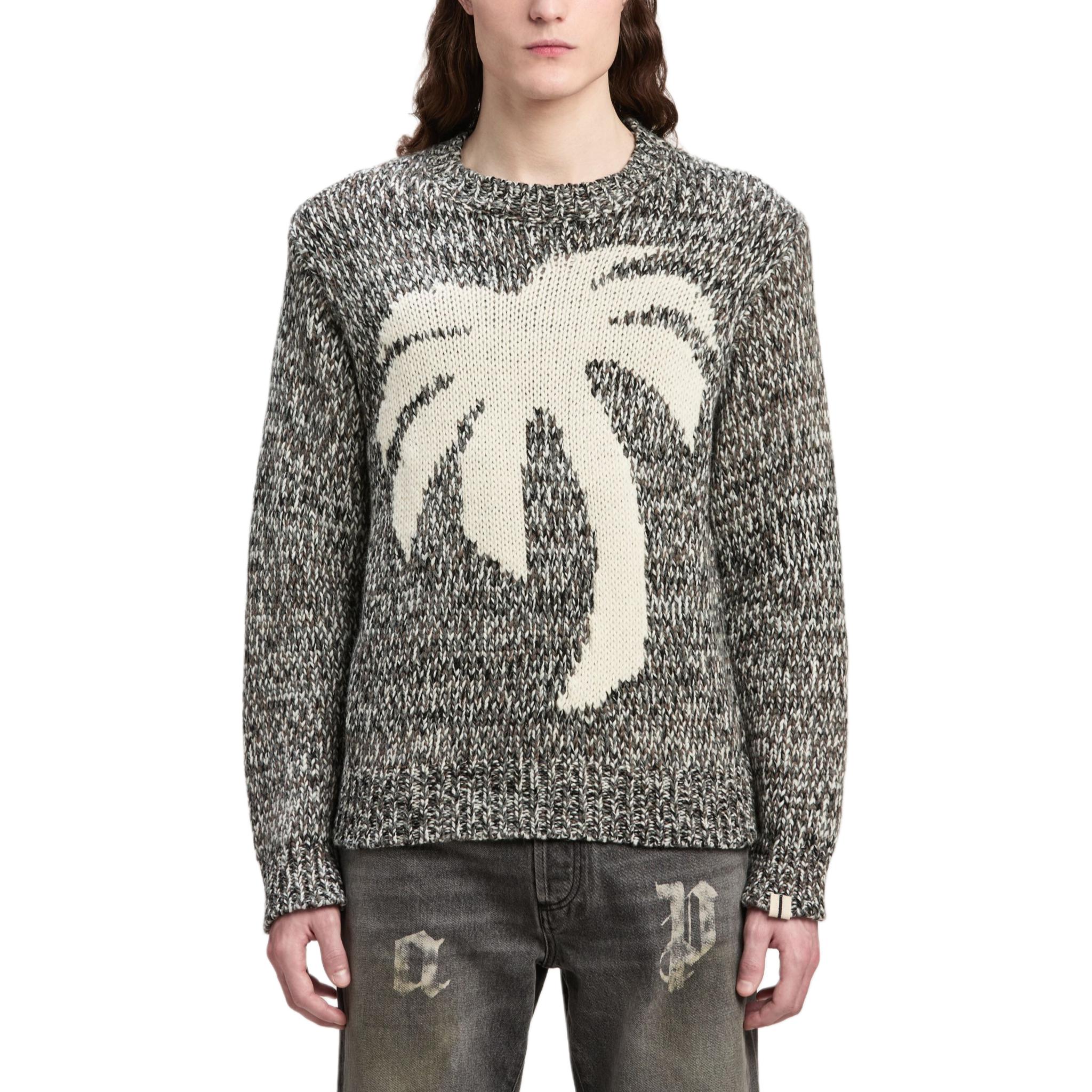 Lookbook パームエンジェルス グレー パームプリント クルーネック 長袖 セーター PMHE066F24KNI0010803