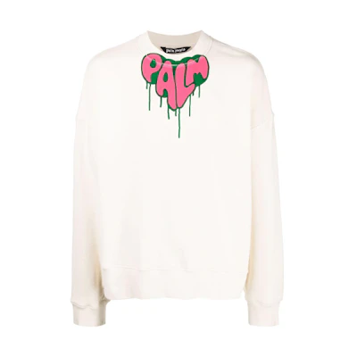 Palm Angels Heart Logo Crewneck Pullover Sweatshirt White PMBA026F21FLE0070332