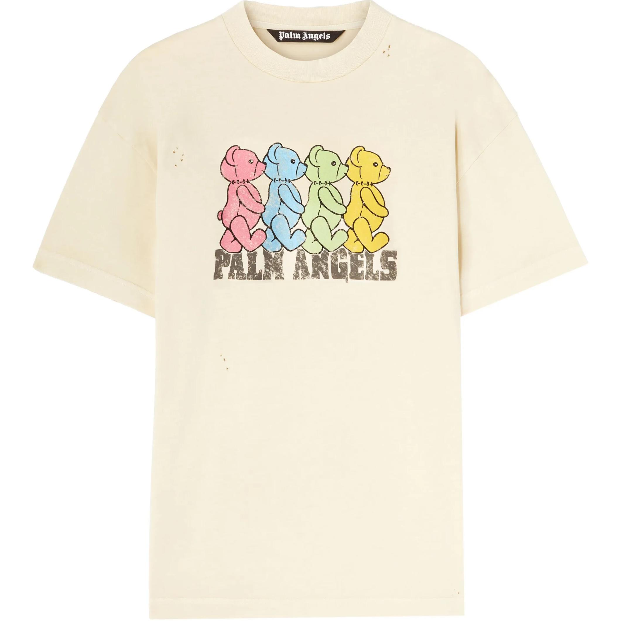Palm Angels Ivory White  Graphic Print Oversized Crewneck T-Shirt. PMAA001S25JER0060B84
