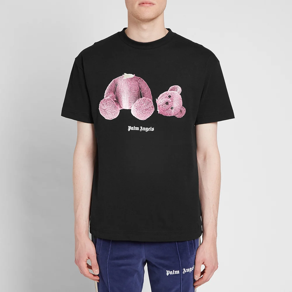 Shop PALM ANGELS Kill The Bear Camiseta Negra Gráfica Morada Manga Corta PMAA001F194130031028