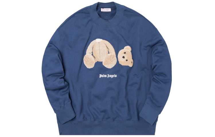 Palm Angels Kill The Bear Blue Teddy Graphic Cropped Crewneck Sweatshirt Men PMBA026E196260163088