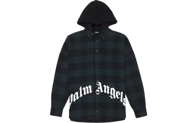 Palm Angels Letter Logo Print Hooded Shirt Jacket Green Fall PMGA042E20FAB0015701
