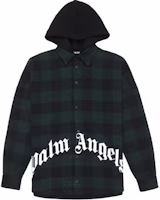 Palm Angels Letter Logo Print Hooded Shirt Jacket Green Fall PMGA042E20FAB0015701 Palm Angels Letter Logo Print Hooded Shirt Jacket Green Fall PMGA042E20FAB0015701