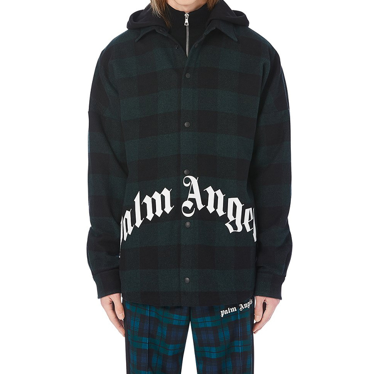 Shop 팜엔젤스 레터 로고 프린트 후드 셔츠 재킷 그린 가을 컬렉션 PMGA042E20FAB0015701