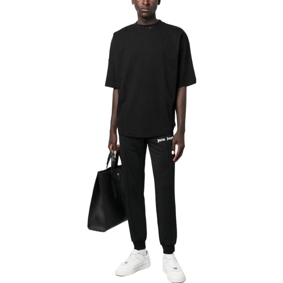 Lookbook Palm Angels 字母印花松紧腰休闲裤 黑色 PMCJ002C99FAB0021001