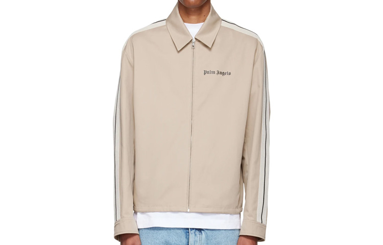 Palm Angels Letter Print Stripe Panel Zip Jacket Beige 221695M180009