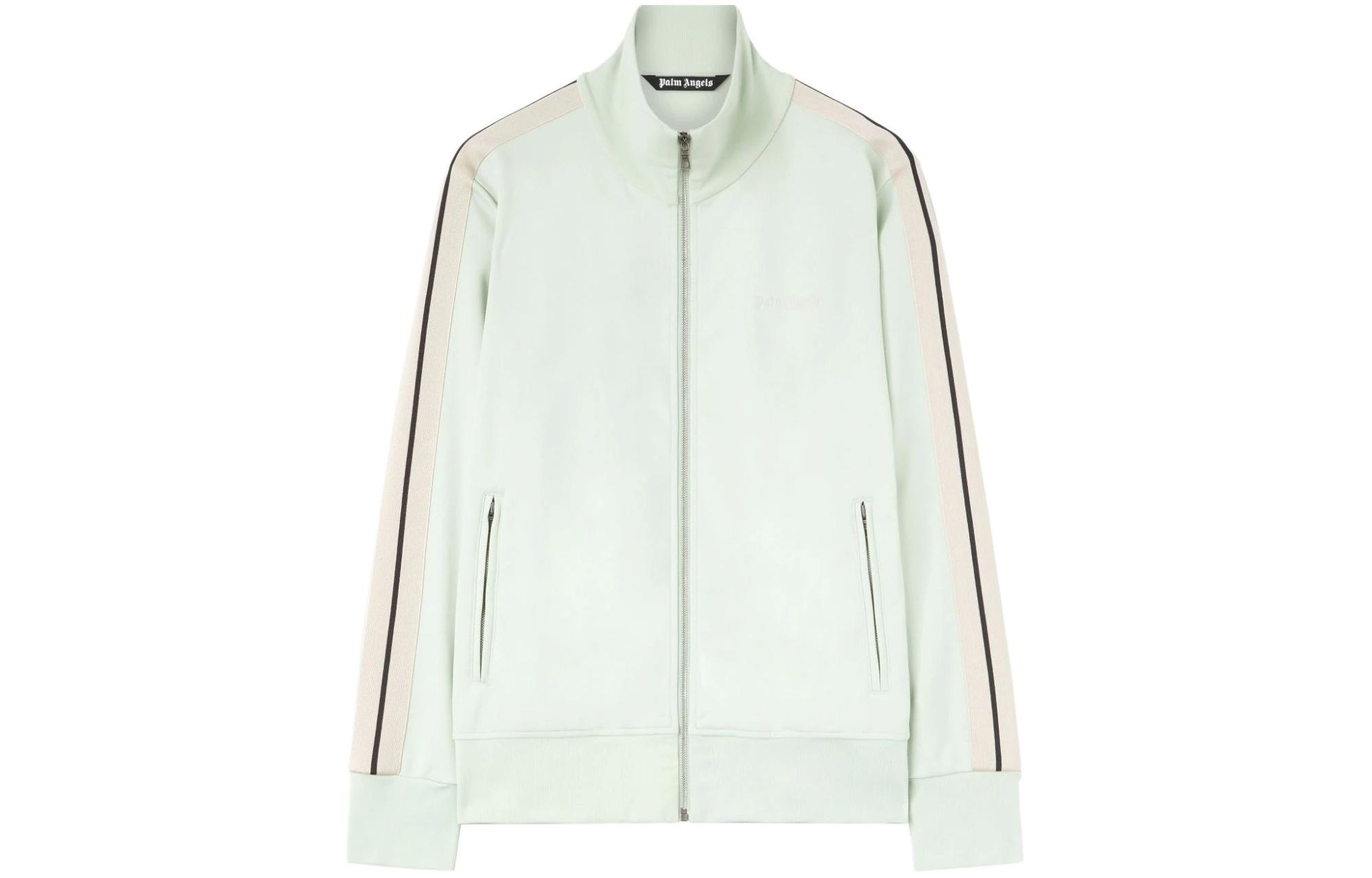 Palm Angels Light Green Embroidered Logo Zip Jacket PMBD058S24FAB0015103