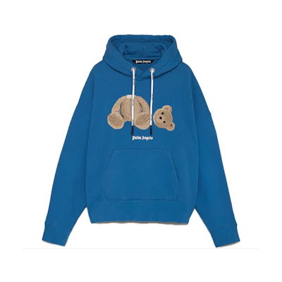 Palm Angels Logo Embroidered Bear Print Blue Hoodie for Men 16863488