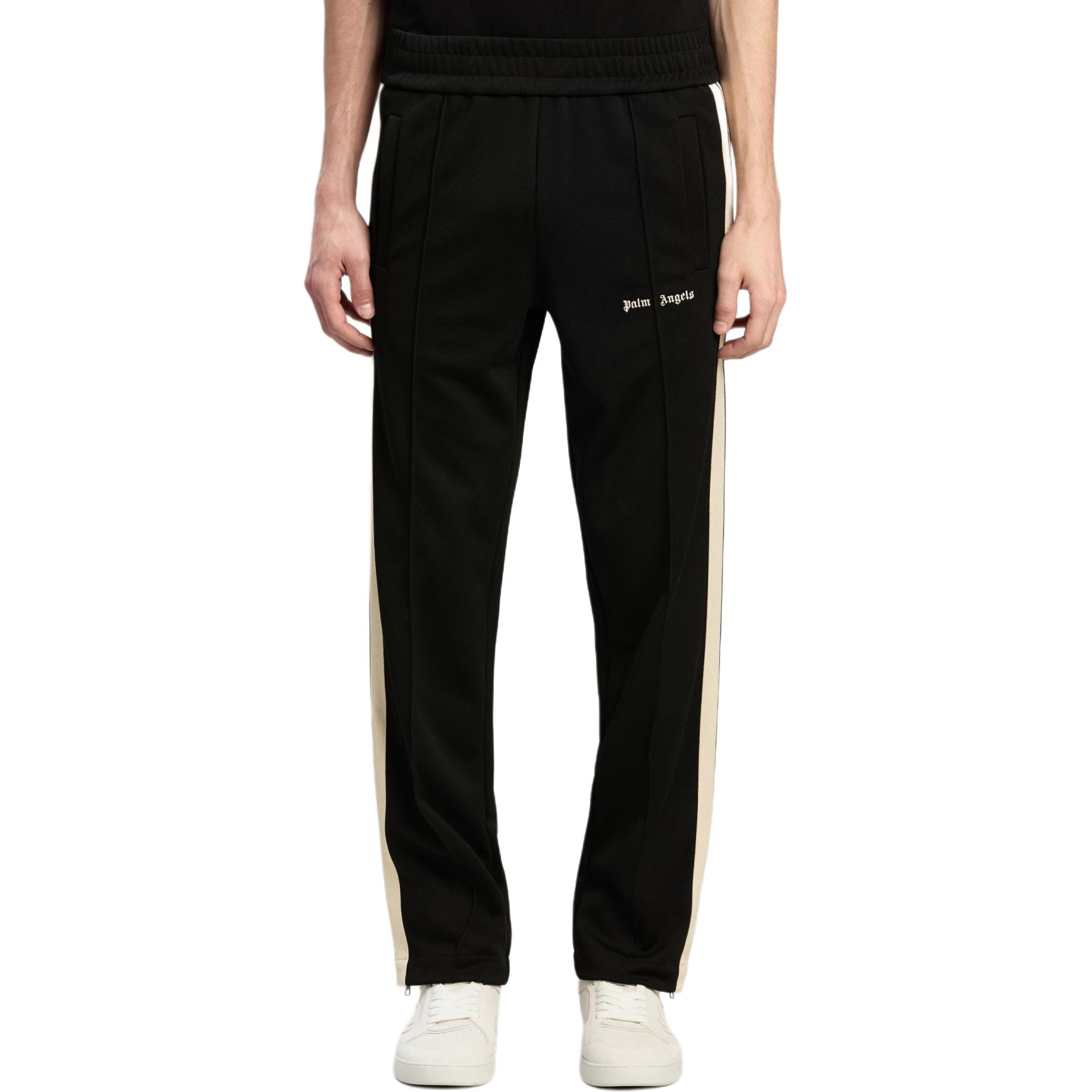 Lookbook Palm Angels Logo Embroidered Knit Track Pants Black  Elastic Waist PMCJ020C99FAB0011003