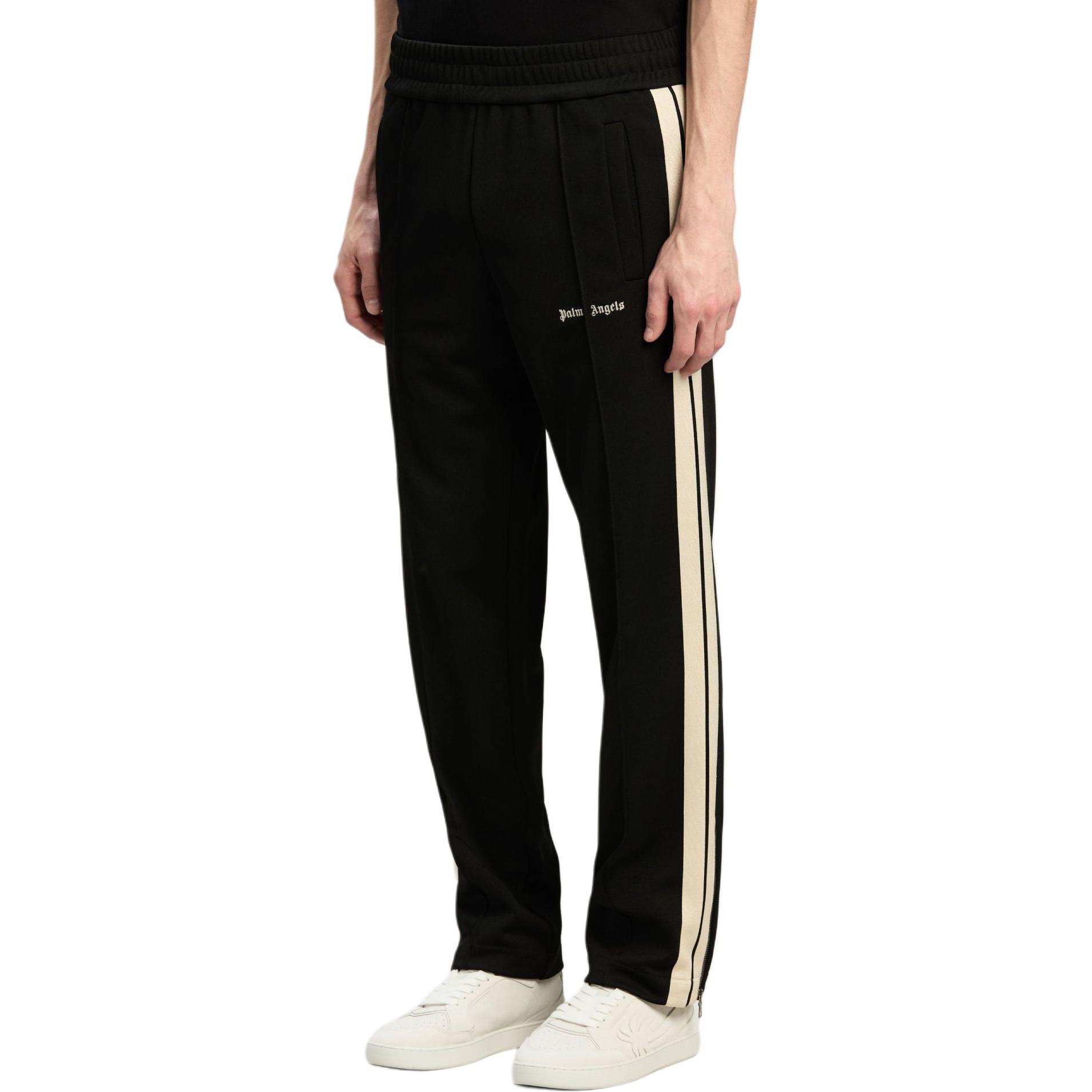 Purchase Palm Angels Logo Embroidered Knit Track Pants Black  Elastic Waist PMCJ020C99FAB0011003