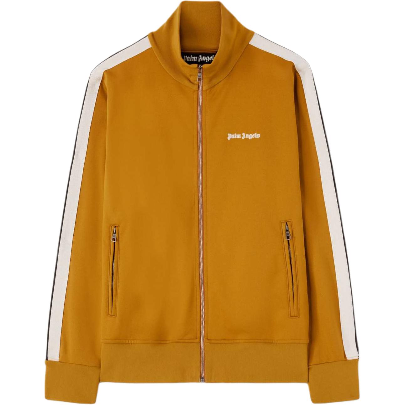 Palm Angels Logo Embroidered Zip Pocket Jacket Gold Brown Male Long Sleeve. PMBD058F24FAB0036403