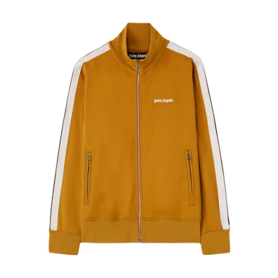 Palm Angels Logo Embroidered Zip Pocket Jacket Gold Brown Male Long Sleeve. PMBD058F24FAB0036403