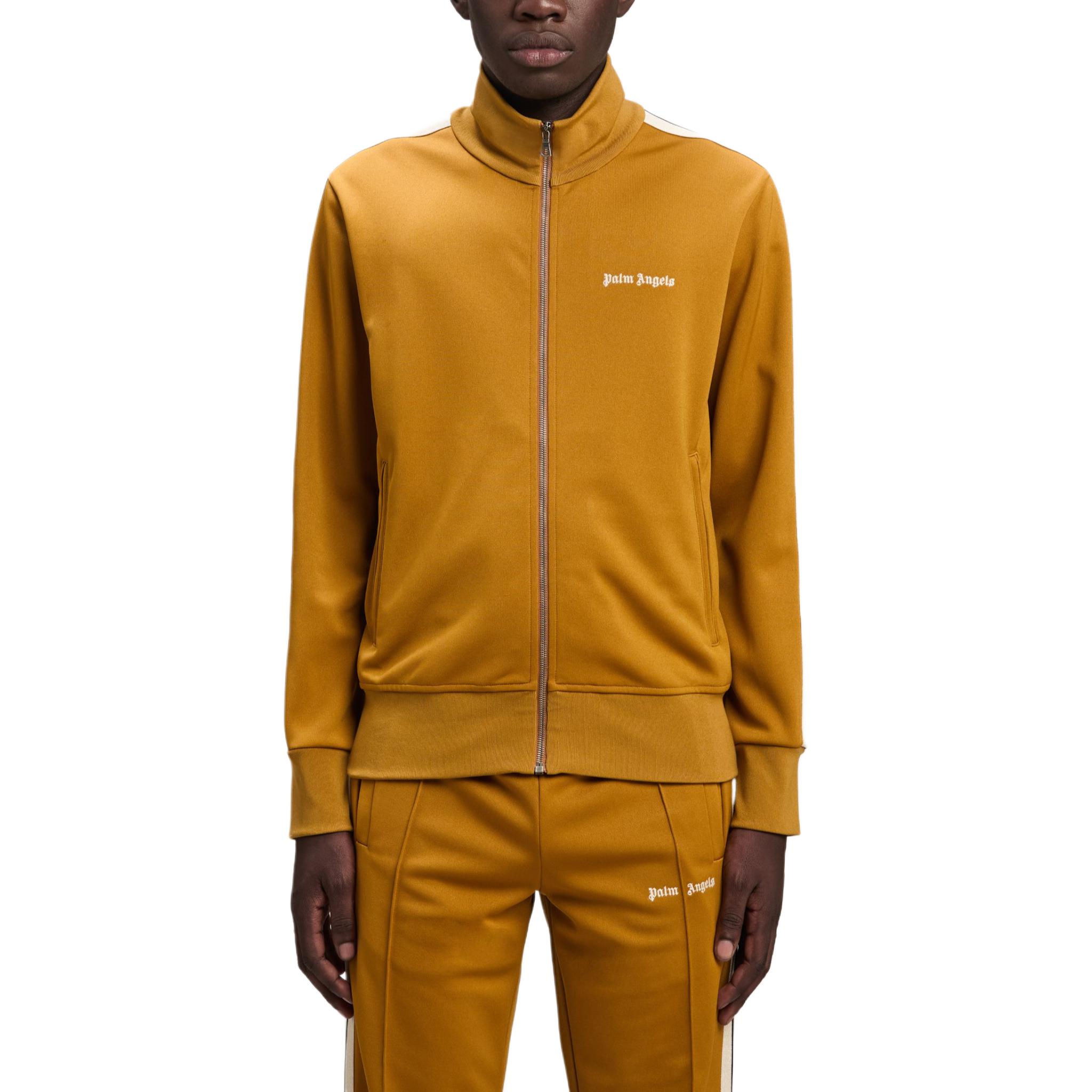 Lookbook Palm Angels Logo Embroidered Zip Pocket Jacket Gold Brown Male Long Sleeve. PMBD058F24FAB0036403