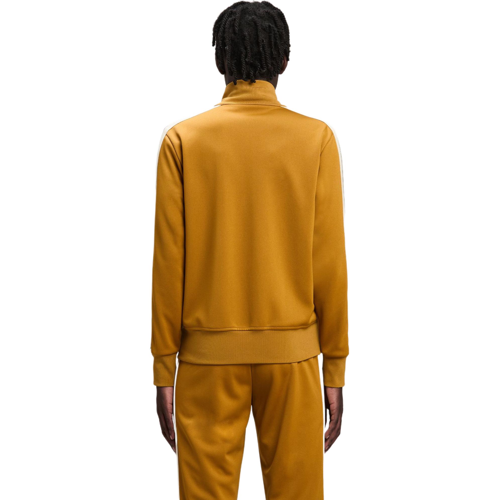 Shop Palm Angels Logo Embroidered Zip Pocket Jacket Gold Brown Male Long Sleeve. PMBD058F24FAB0036403