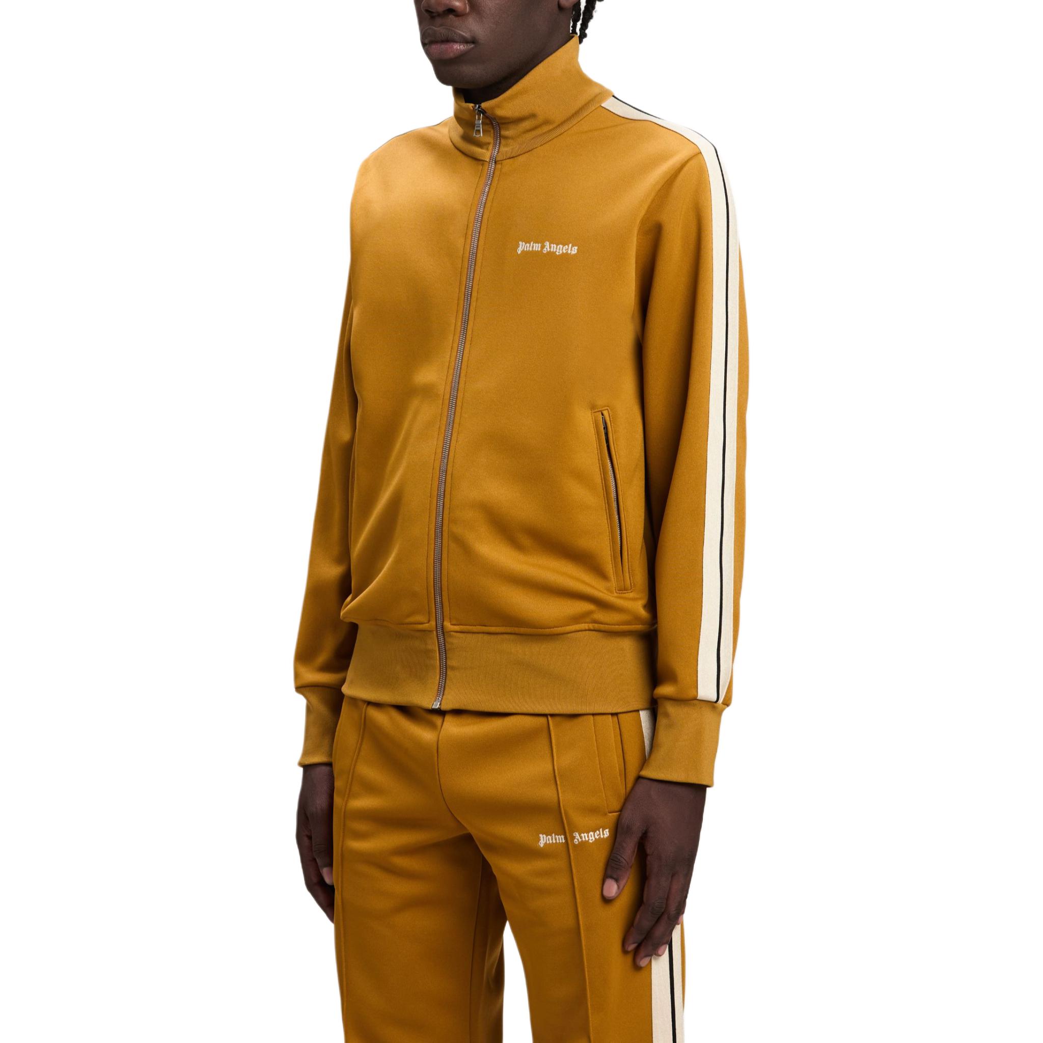 Purchase Palm Angels Logo Embroidered Zip Pocket Jacket Gold Brown Male Long Sleeve. PMBD058F24FAB0036403