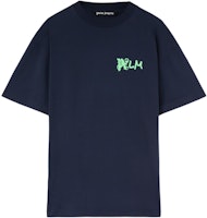 PALM ANGELS Logo Graphic Print Navy Blue Crewneck T-Shirt Edition. PMAA072S24JER0044670 PALM ANGELS Logo Graphic Print Navy Blue Crewneck T-Shirt Edition. PMAA072S24JER0044670