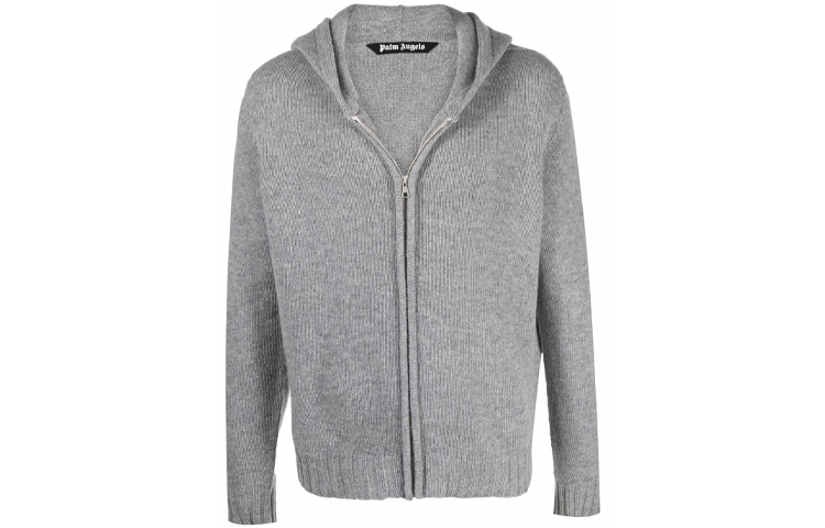 Palm Angels Logo Knit Zip Hoodie Jacket Grey PMHA045F21KNI0010901