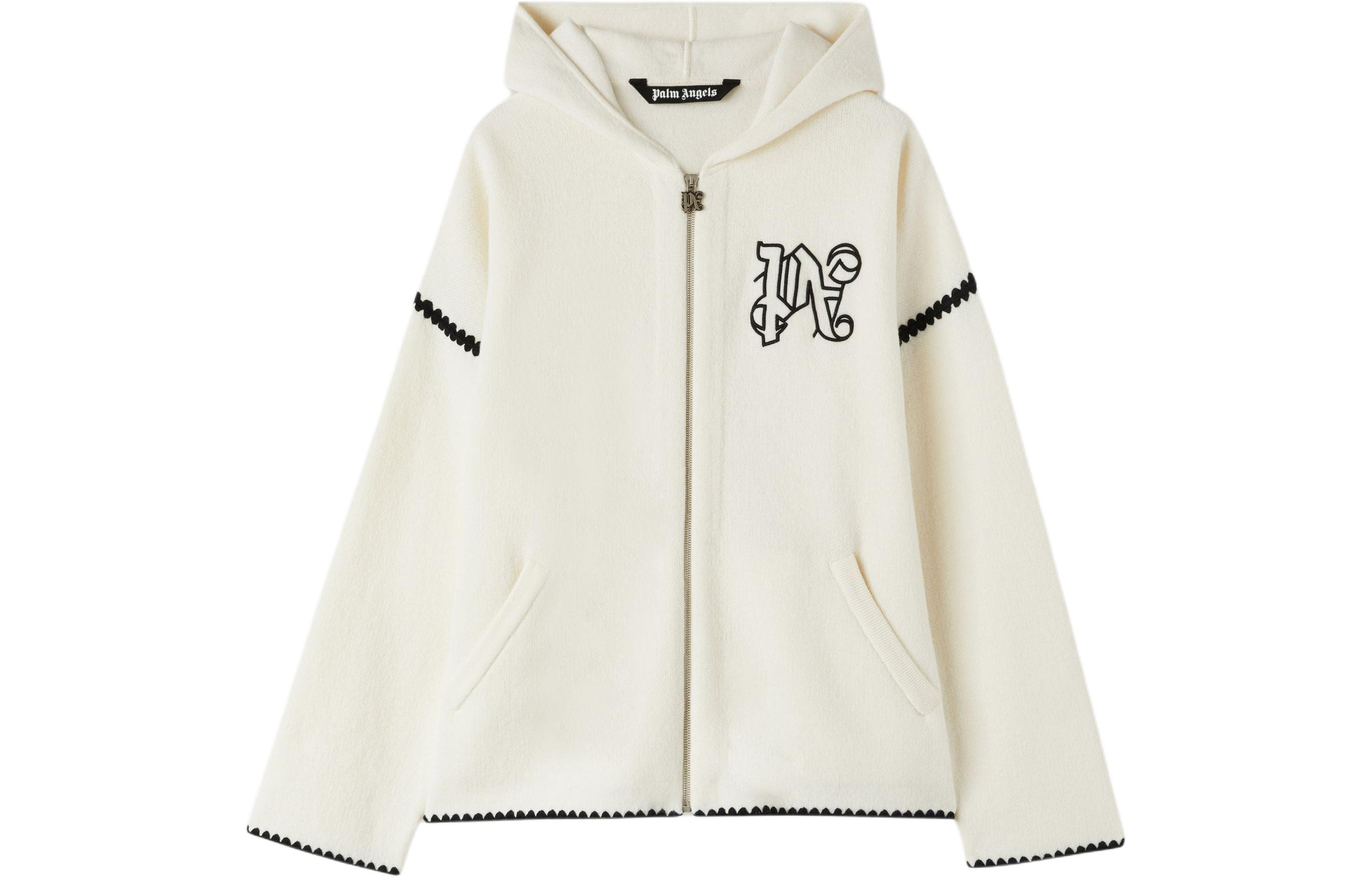 Palm Angels Logo Knit Zip Hoodie White PMHU008R24KNI0010310