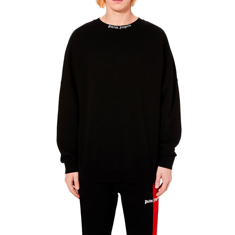 Shop パームエンジェルス ロゴ オーバースウェットシャツ マンダリンカラー ブラック PMBA021E194410021001