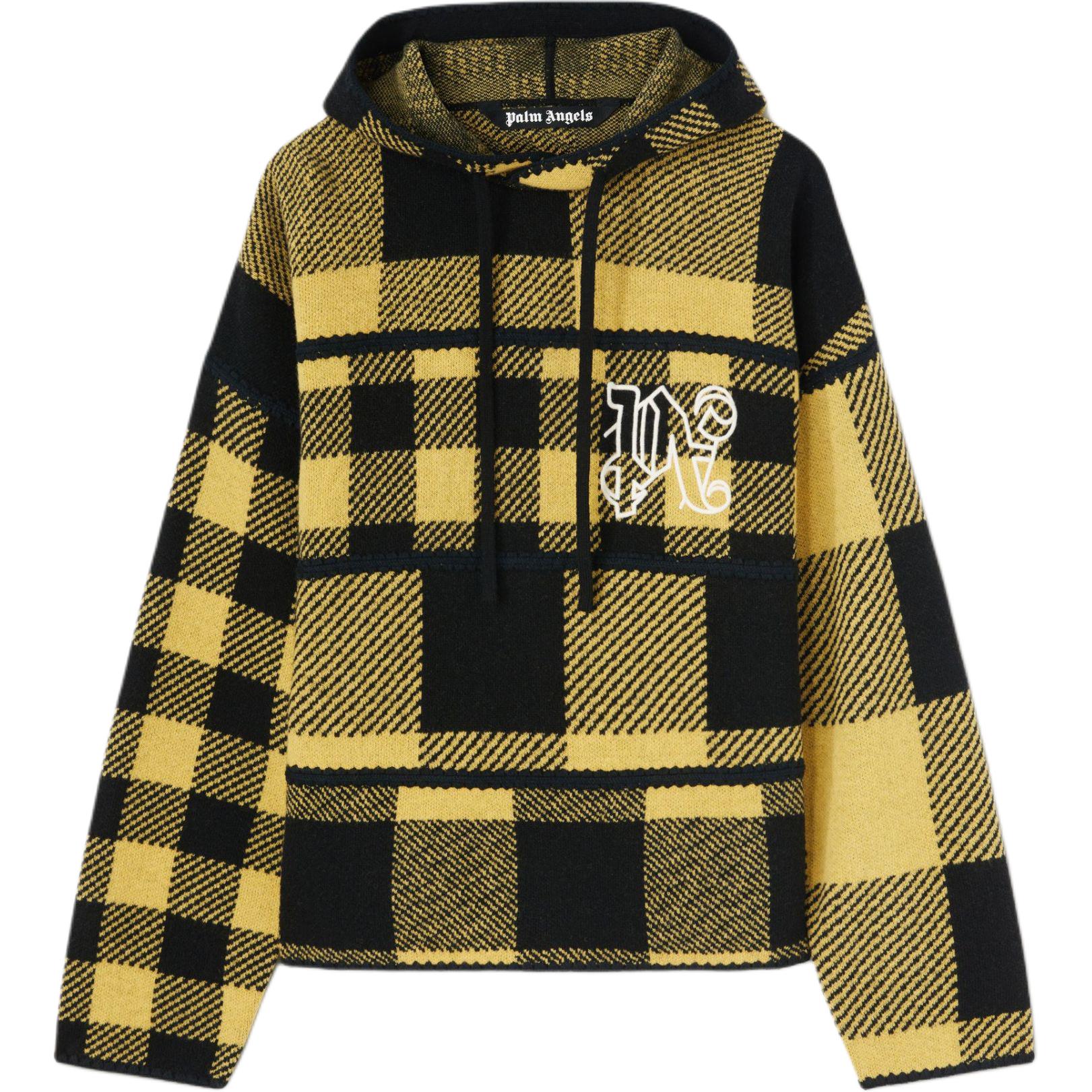 Palm Angels Logo Plaid Hooded Sweatshirt Yellow PMHU019F24KNI0011610