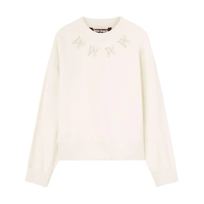 Palm Angels Logo Print Crewneck Long Sleeve Sweatshirt in Light Beige PMBA026F24FLE0046120