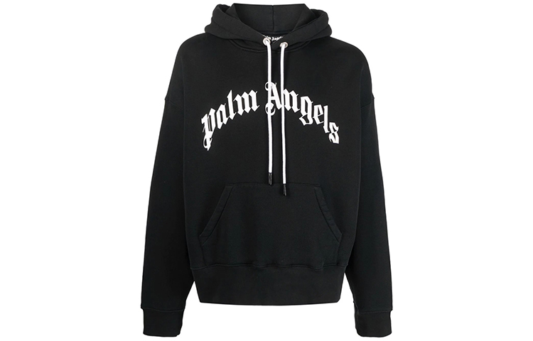 PALM ANGELS Logo Print Drawstring Hoodie - Black (). PMBB058C99FLE0031001