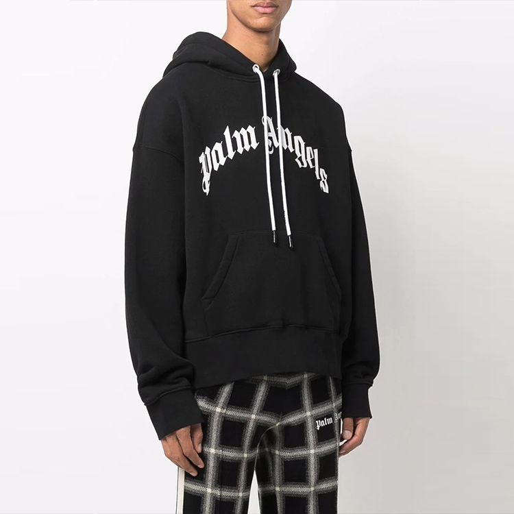 Shop PALM ANGELS Logo Print Drawstring Hoodie - Black (). PMBB058C99FLE0031001
