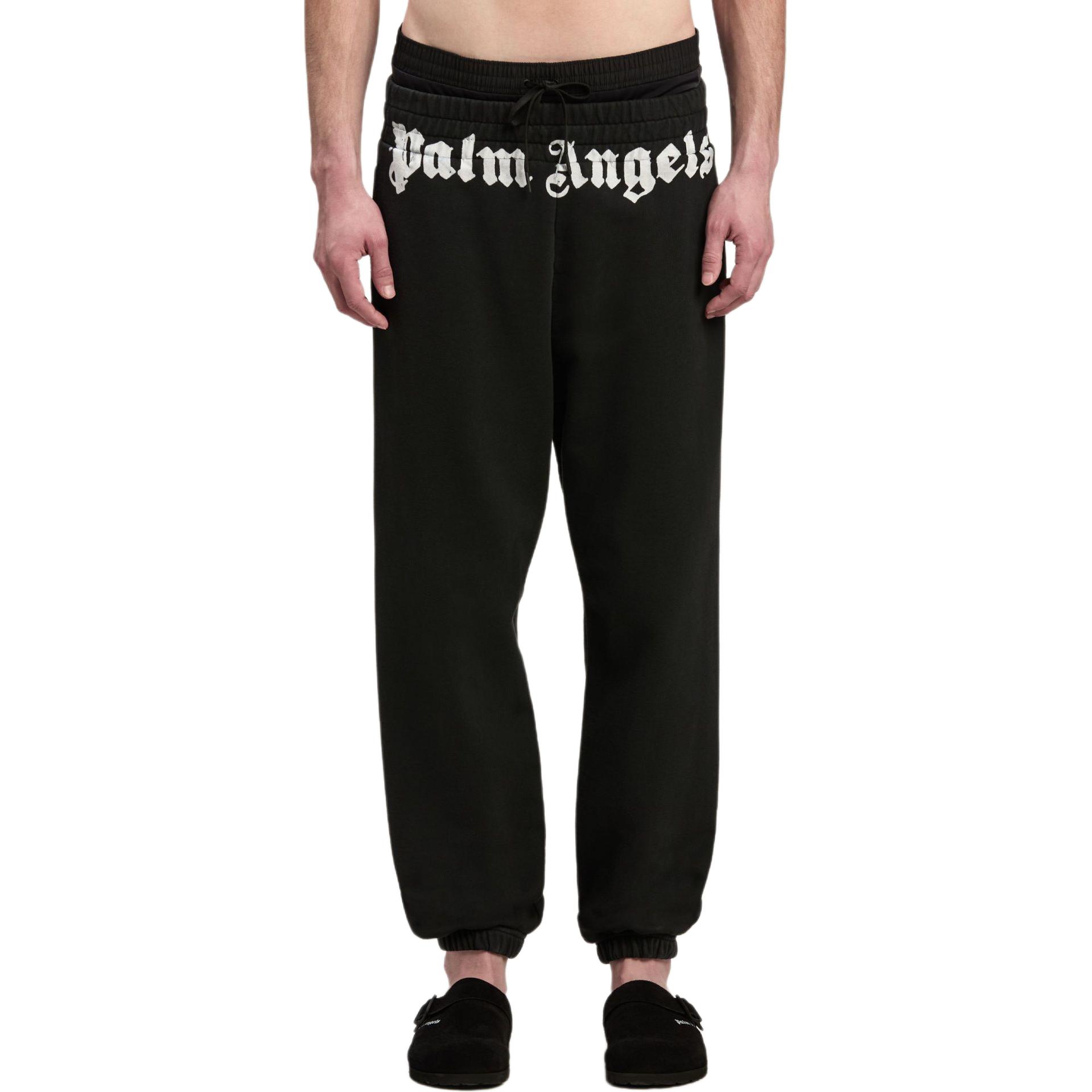 Lookbook パームエンジェルス ロゴプリント エラスティックウエスト カジュアルパンツ ブラック PMCH013F24FLE0021003