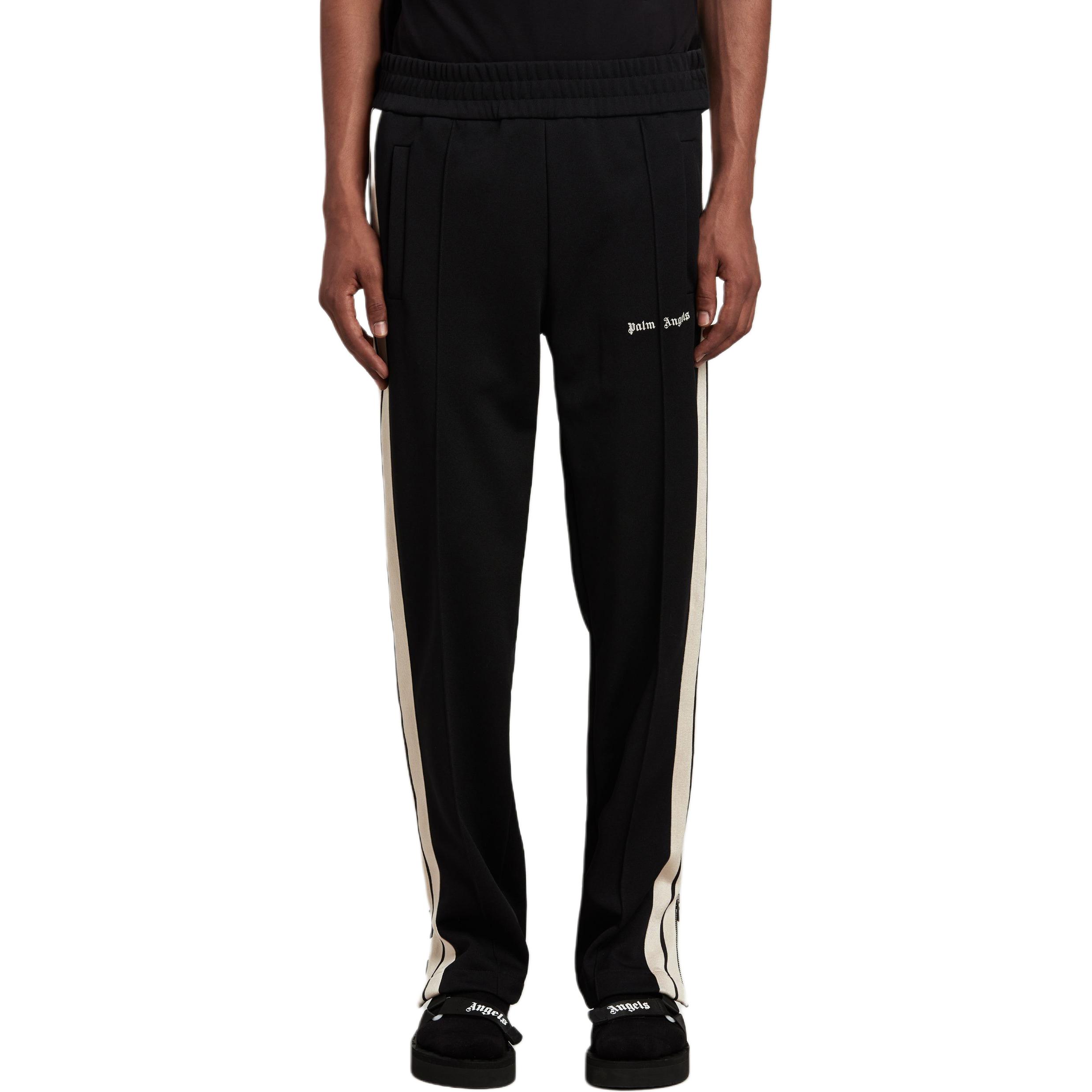 Lookbook Palm Angels Logo Print Elastic Waist Casual Pants Men Black PMCJ020S24FAB0011003