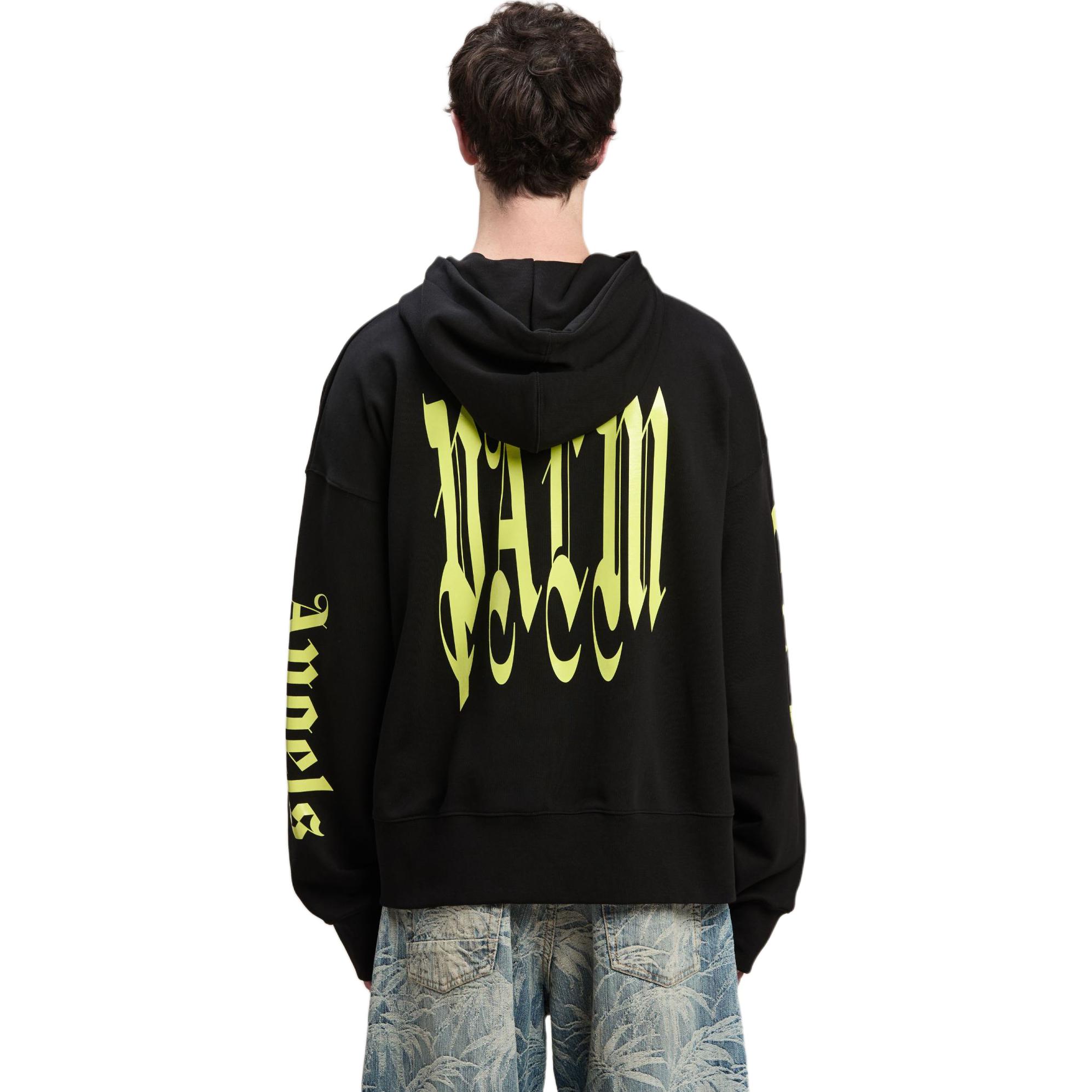 Shop Palm Angels Hoodie Logo Print Hitam PMBB058F24FLE0071054