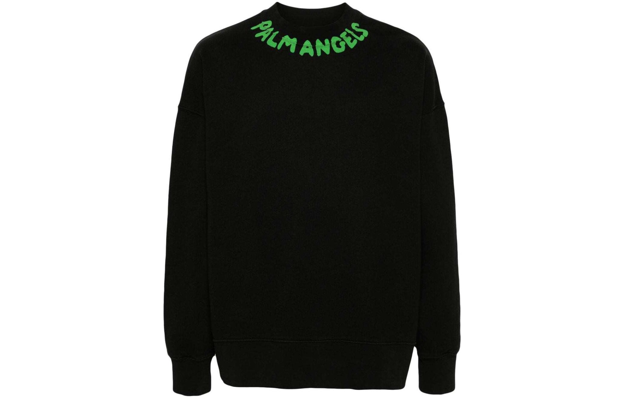 Palm Angels Logo Print Long Sleeve Crewneck Sweatshirt Black PMBA026S24FLE0021070