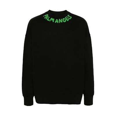 Palm Angels Logo Print Long Sleeve Crewneck Sweatshirt Black PMBA026S24FLE0021070