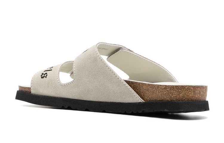 Palm Angels Logo Print Slide Sandals White 'Beige' 圖 4