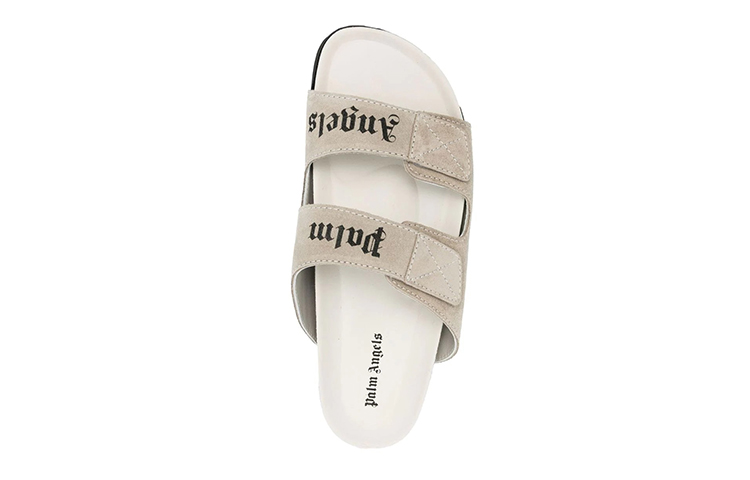 Palm Angels Logo Print Slide Sandals White 'Beige' 圖 5