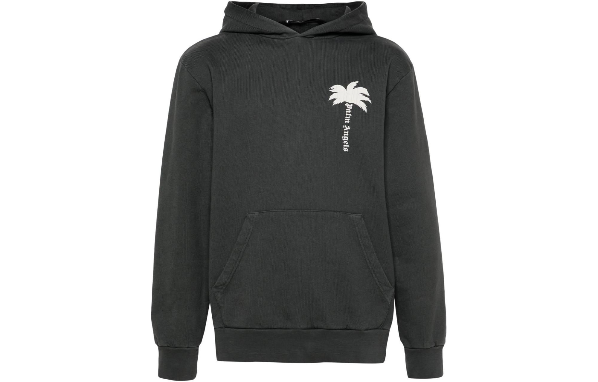 Palm Angels Logo Print Slim Fit Hoodie Charcoal Grey PMBB058S24FLE0040703