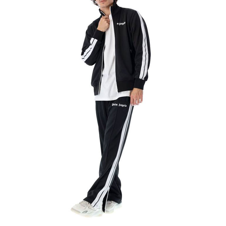 Shop パームエンジェルス ロゴ サイドストライプ ニット トラックパンツ メンズ ブラック PMCJ001C99FAB0011001