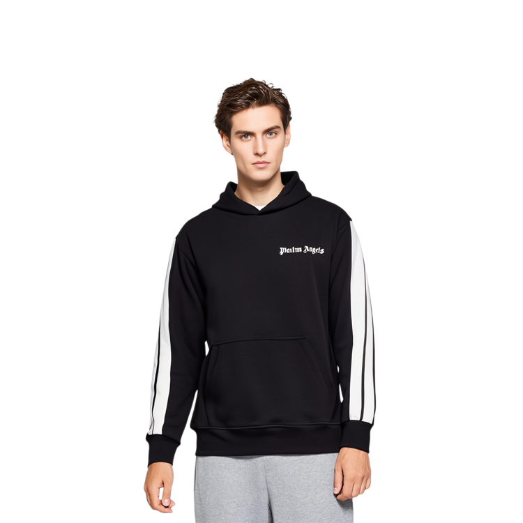 Shop PALM ANGELS Sudadera Negra Hombre Manga Larga con Rayas y Logo. PMBD005E193840021001