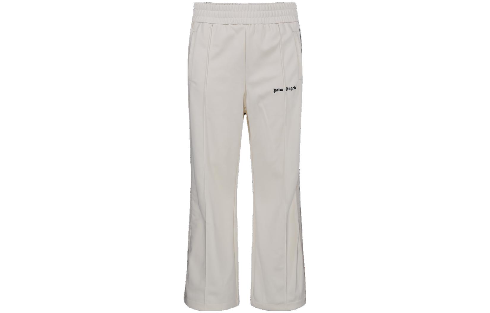Palm Angels Men’s White Mid-Rise Flared Pants with Logo Embroidery. PMCJ024F23FAB001
