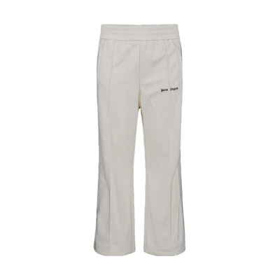 Palm Angels Men’s White Mid-Rise Flared Pants with Logo Embroidery. PMCJ024F23FAB001