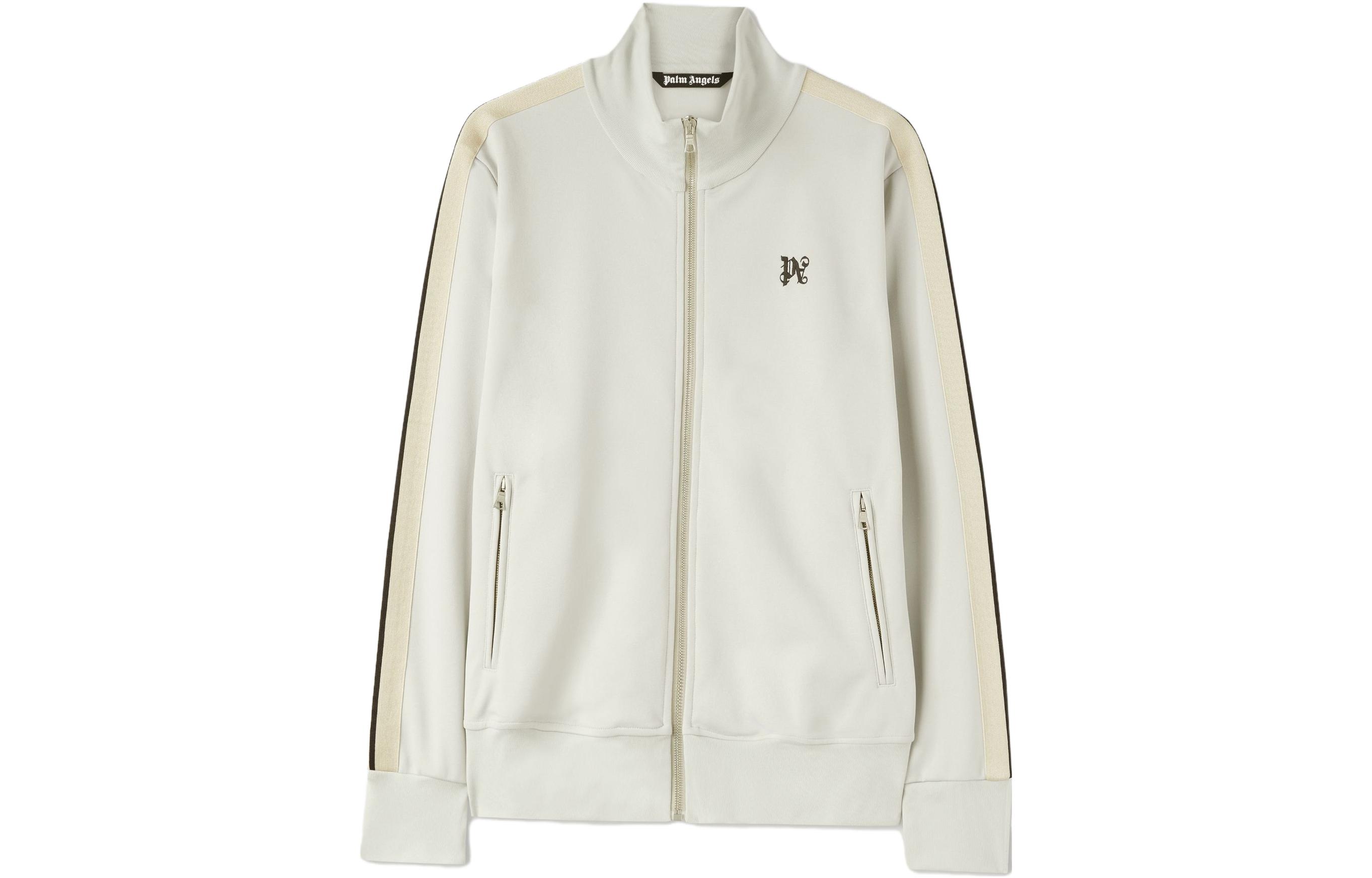 PALM ANGELS Monogram Track Jacket Logo Print Zip-Up Light Gray  Jacket PMBD058R24FAB0010510